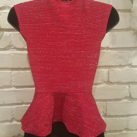 Red shimmery peplum top - Picture 2 of 3